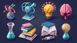 © Zahid - School, science and education icons. Microscope, atom, virus, test tube, books, brain, light bulb, graduation cap 3d render vector set