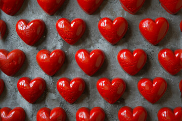 Wall Mural - Texture with red hearts on a gray background, the concept of love