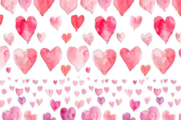 Wall Mural - A pattern of pink and red hearts on a white background with a border of small hearts