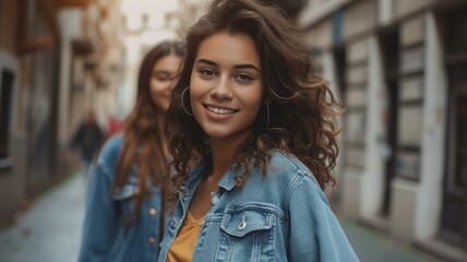 Sticker - portrait of young girls in the city