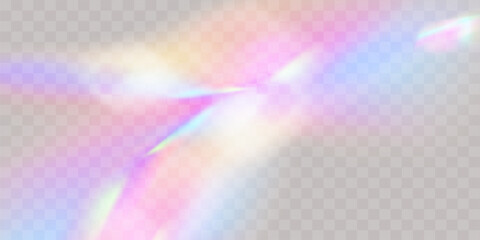 A set of colourful vector lens, crystal rainbow  light  and  flare transparent effects.Overlay for backgrounds.Triangular prism concept.