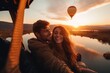 A hot air balloon flying, start of new fun adventure or a travel with couple