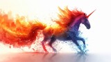 Fototapeta Konie -  a picture of a colorful unicorn on a white background with a splash of paint coming out of the back of the horse's body and the horse's tail.