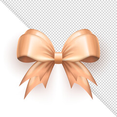 Wall Mural - 3d realistic glossy cute bow isolated on transparent background. Pastel colored beige gift ribbon for greeting cards, present wrapping, celebration banner. Packaging element for birthday, wedding, etc
