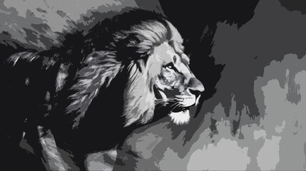 Wall Mural - lion black and white abstract art