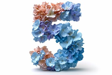 Wall Mural - 3d modern style floral number five made from flowers, isolated on a white background