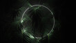 © RocknRoller Studios - White Neon Light with Tropical Plants. Circle shaped Fluorescent Frame in Nature Environment.