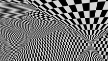 Black And White Squares.Psychedelic Optical Illusion. Abstract Hypnotic Animated Background. Checkered Geometric Looping Monochrome Wallpaper. Checked Pattern.