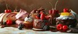 Set of assorted Desserts lot collection of 19 isolated delicate cakes and gastronomy yummy desserts on plates and dishes group of many cut out diverse baked goods for cafe or restaurant menu