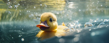 Rubber Duck In Blue Water.  Splash Play Duck Detail.