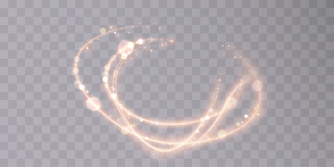 Fototapete - Shiny golden light sparkling spiral with magic vector effect of magical sparkling dust particles. Light painting illustrating the movement of energy.