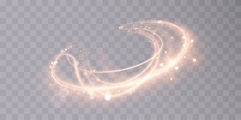 Fototapete - Shiny golden light sparkling spiral with magic vector effect of magical sparkling dust particles. Light painting illustrating the movement of energy.