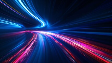 modern abstract high-speed movement. dynamic motion light trails on dark blue background. futuristic