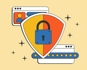 Aufkleber - login form and shield with lock on it. a system that requires a password for access. cyber security 