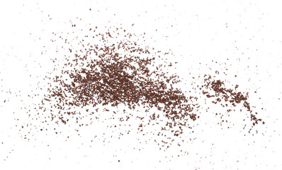 Wall Mural - Ground coffee scattered isolated on white, top view