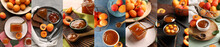 Collage Of Sweet Apricot Jam On Table