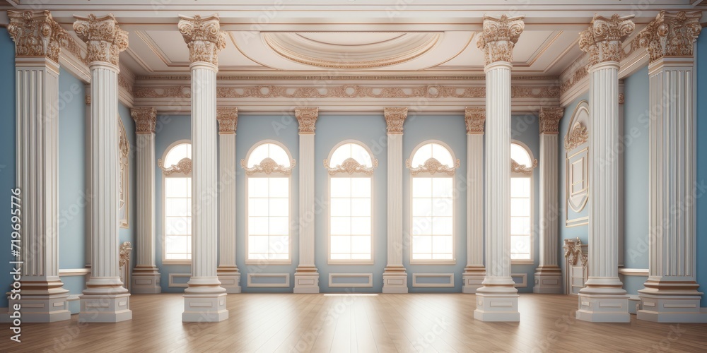 Ancient Greek-style room, vintage interior decor with classical columns ...