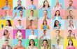 © Pixel-Shot - Set of people with healthy teeth on color background. Dentistry concept