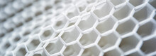 White Textile Fabric With Hexagonal Pattern, Closeup Detail To Structure - Future Clothing Materials Concept. Generative AI