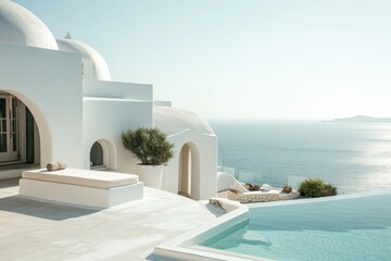 Poster - White architecture on beautiful landscape with sea view. AI generated