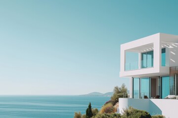 Poster - Side view of modern house with sea view. AI generated