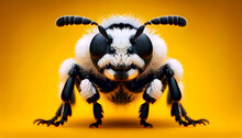 A Close-up Frontal View Of A Panda Ant On A Yellow Background