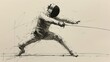An athlete in fencing gear lunges forward with precision, a dynamic portrayal capturing the intensity of fencing competitions at the Summer Olympics in Paris.