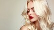 © buraratn - Beautiful girl with hair coloring in ultra blond. Stylish hairstyle done in a beauty salon. Fashion, cosmetics and makeup