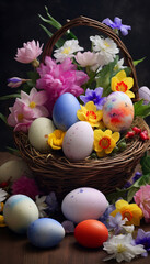  Easter Basket with Eggs and Spring Flowers