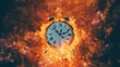 Clock on fire hands distorted as time burns away Ai Generative