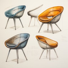 Armchair retro futuristic furniture sketch illustration hand drawing reference designer idea