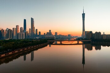 Sticker - Guanghzou city skyline sunset