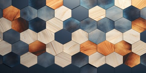 Canvas Print - Hexagon ceramic tiles for interior and exterior walls and floors with a wood and marble pattern texture.