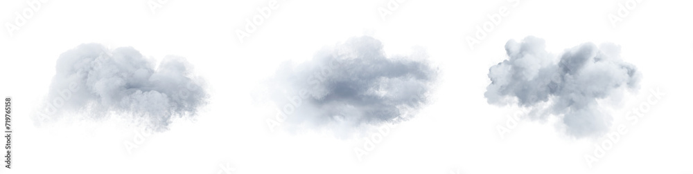 Set of white clouds isolated on transparent background. 3D render ...