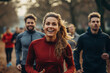 Friends participating in a New Year's Day resolution run, promoting a healthy start to the year with physical activity and camaraderie. Generative Ai.