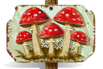 Mushrooms in drawing or illustration style. Backdrop with selective focus and copy space