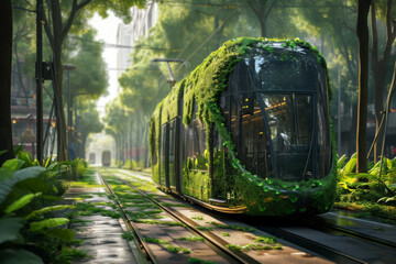 Poster - a public transportation system powered by clean energy, reducing urban pollution. concept of sustain