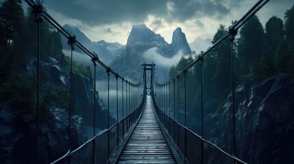 Wall Mural - bridge mountains fog moody peaceful landscape freedom scene beautiful nature wallpaper photo