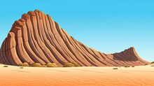 Cartoon Illustration Desert Canyon, With Towering Rock Formations On Either Side, Casting Shadows On The Cracked Ground