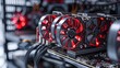 GPUS lined up in a bitcoin mining farm similar to ASIC crypto mining rigs