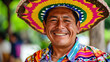 Beautiful Mexican man smiling wearing Mexican Hat in the traditional dress