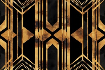 Wall Mural - Geometric art deco pattern with gold and black design