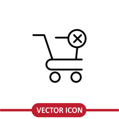 Poster -  Shopping Cart Icon, Cancel Illustration flat liner sign on white background..eps