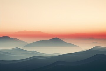 Wall Mural - aerial view of few mountains covered with fog during sunset 