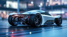 Futuristic Electric Sport Fast Car Chassis And Battery Packs With High Performance Or Future EV.