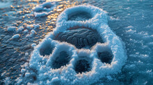 Ice With Imprints Of Bear Paws Traces And Patterns Resembling Imprints Of The Paws Of A Bear On The Surface Of The I