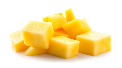 Poster - Mango cube slices isolated on white background : Generative AI
