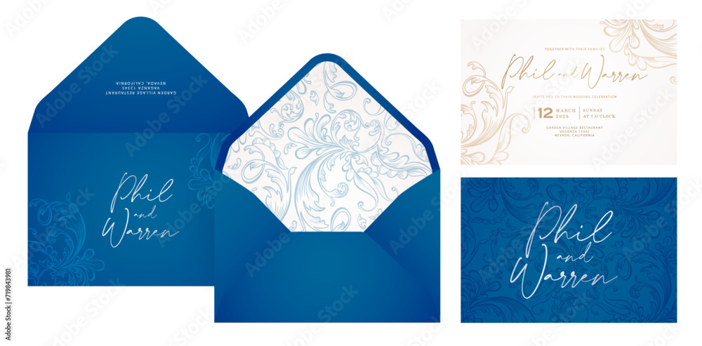 Set of wedding invitation cards with floral ornamental retro abstract ...