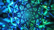 A Neon Blue And Green Kaleidoscope Of Overlapping Triangles Creating A Dynamic And Trippy Effect.
