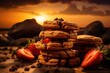 Cookies with strawberry filling. Capture in dramatic background